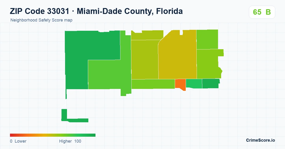 ZIP Code 33031 in Miami-Dade County, Florida neighborhood Safety Score map