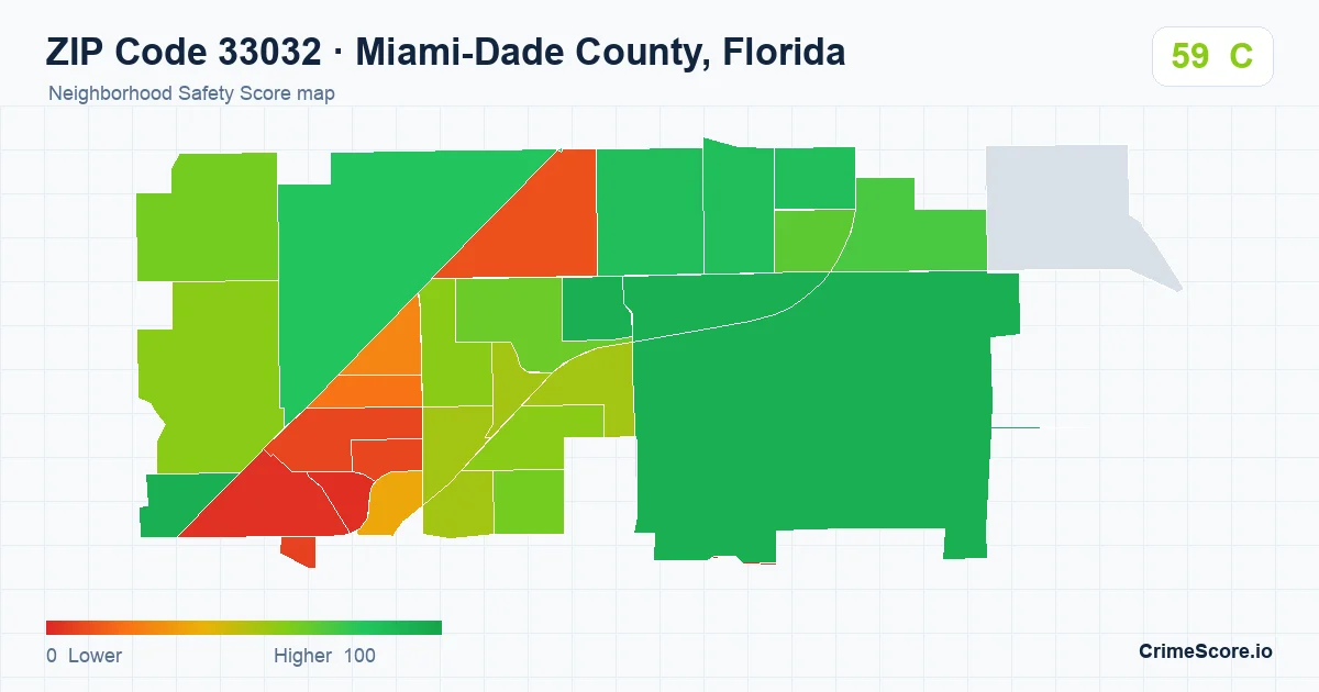 ZIP Code 33032 in Miami-Dade County, Florida neighborhood Safety Score map