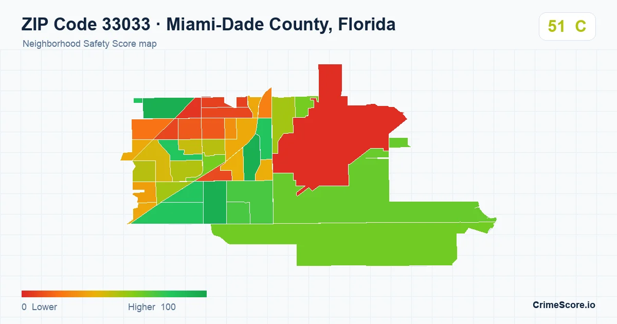 ZIP Code 33033 in Miami-Dade County, Florida neighborhood Safety Score map