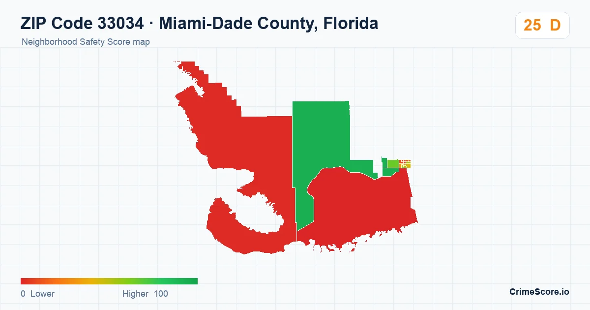 ZIP Code 33034 in Miami-Dade County, Florida neighborhood Safety Score map