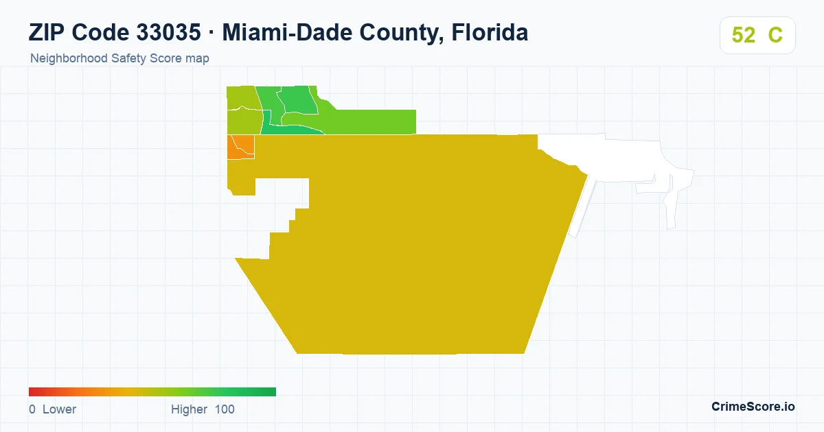 ZIP Code 33035 in Miami-Dade County, Florida neighborhood Safety Score map