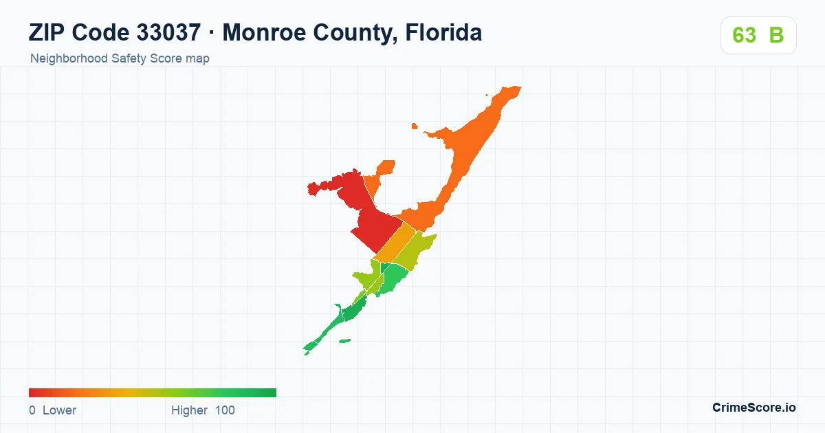 ZIP Code 33037 in Monroe County, Florida neighborhood Safety Score map