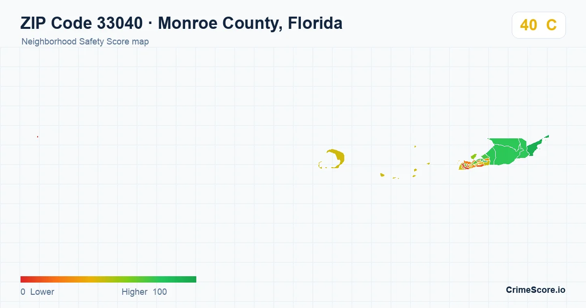 ZIP Code 33040 in Monroe County, Florida neighborhood Safety Score map