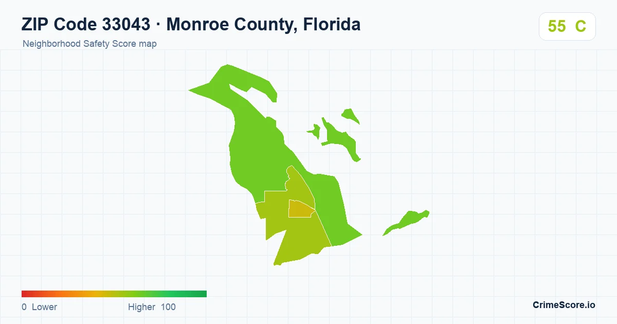 ZIP Code 33043 in Monroe County, Florida neighborhood Safety Score map