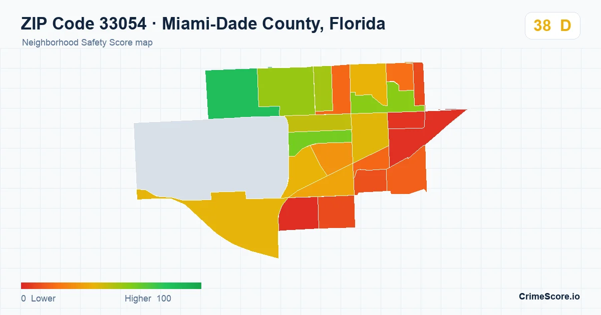ZIP Code 33054 in Miami-Dade County, Florida neighborhood Safety Score map