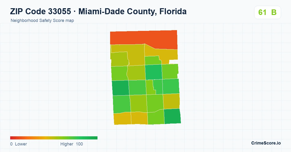 ZIP Code 33055 in Miami-Dade County, Florida neighborhood Safety Score map