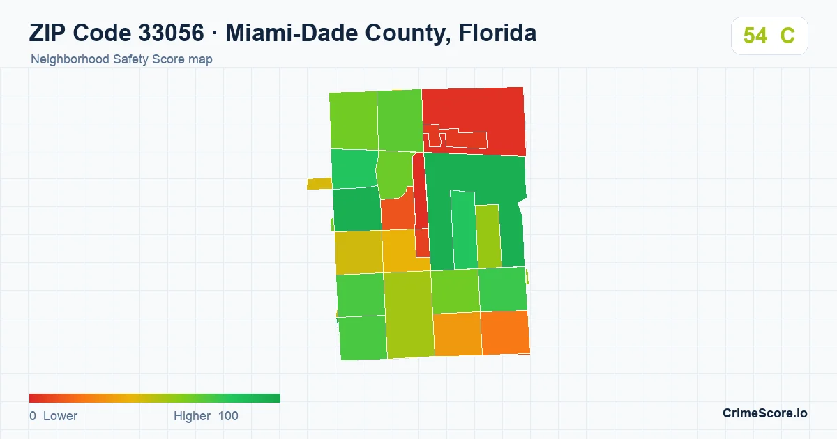 ZIP Code 33056 in Miami-Dade County, Florida neighborhood Safety Score map