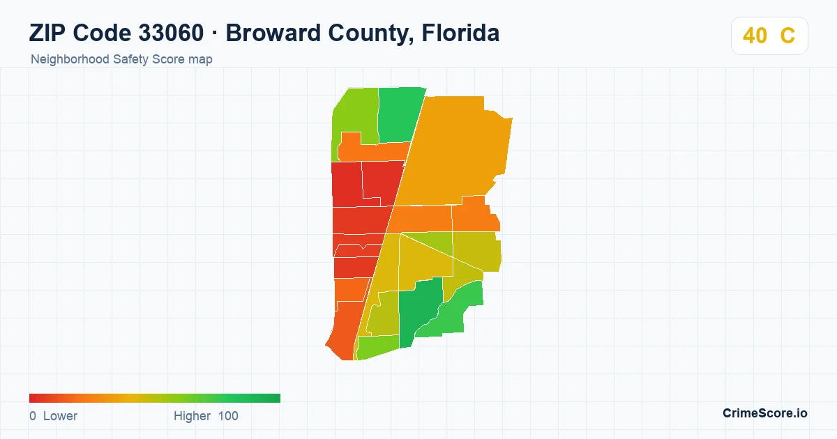 ZIP Code 33060 in Broward County, Florida neighborhood Safety Score map