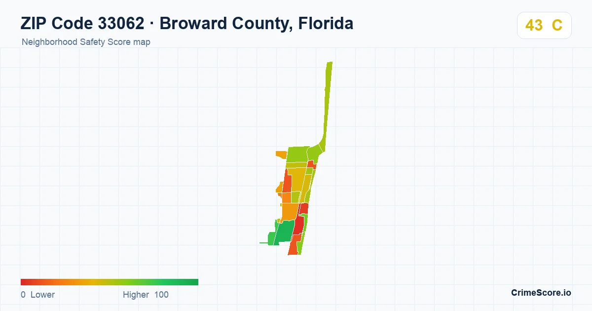 ZIP Code 33062 in Broward County, Florida neighborhood Safety Score map