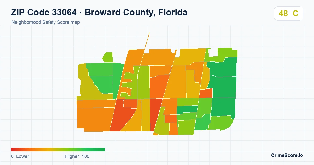 ZIP Code 33064 in Broward County, Florida neighborhood Safety Score map