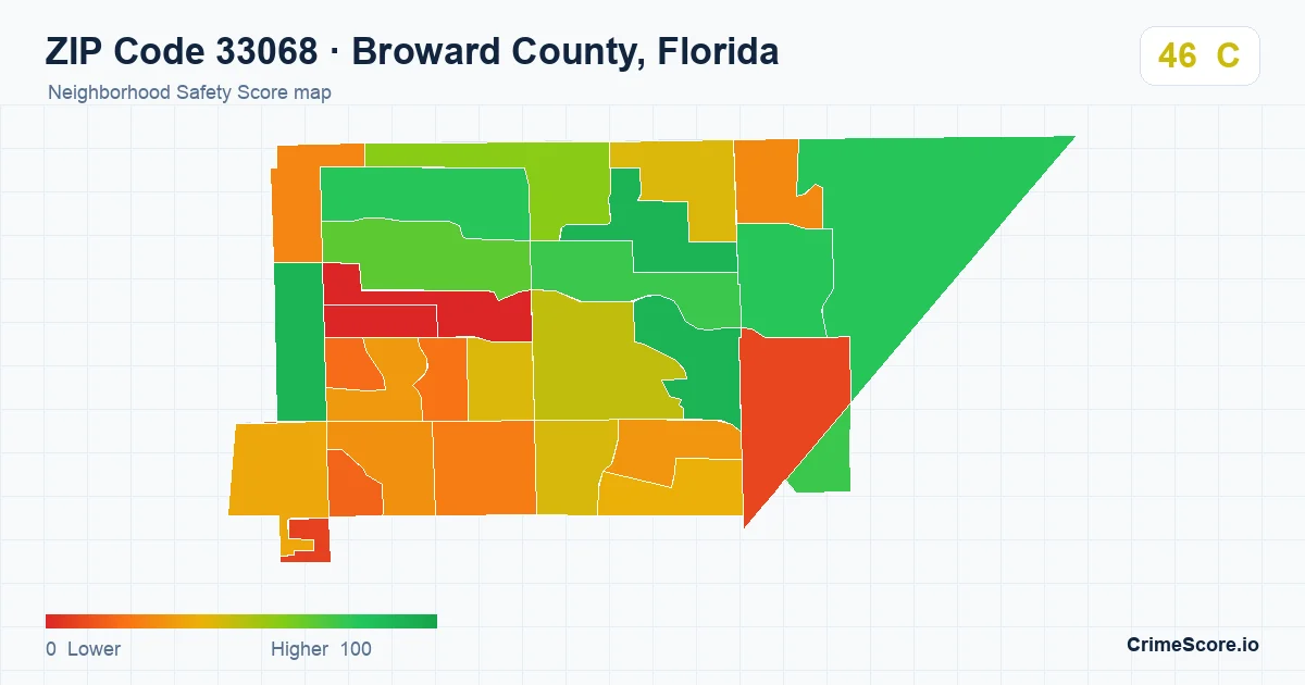 ZIP Code 33068 in Broward County, Florida neighborhood Safety Score map