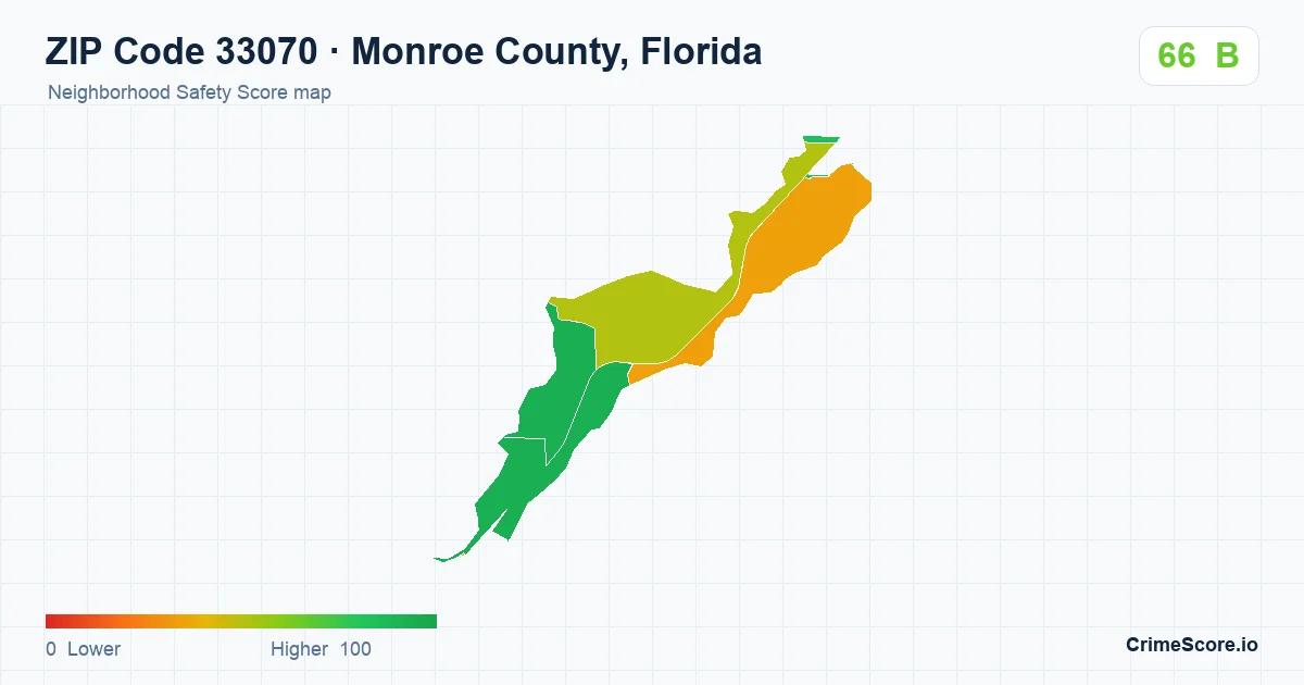 ZIP Code 33070 in Monroe County, Florida neighborhood Safety Score map