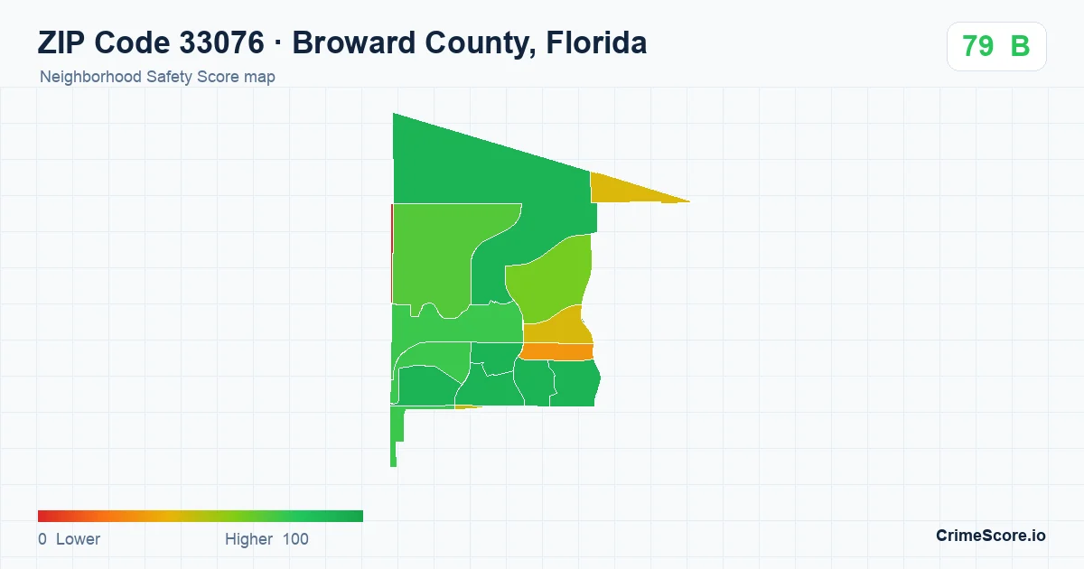 ZIP Code 33076 in Broward County, Florida neighborhood Safety Score map