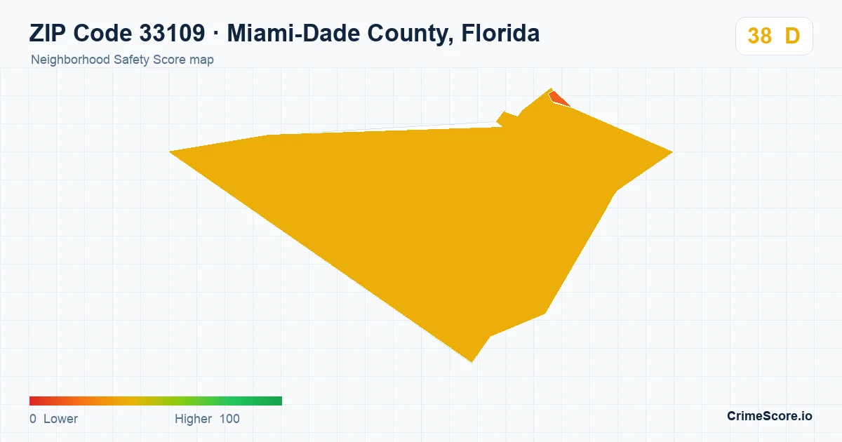 ZIP Code 33109 in Miami-Dade County, Florida neighborhood Safety Score map