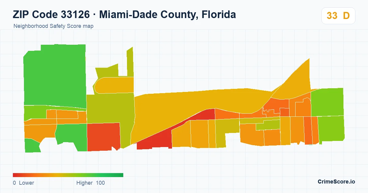 ZIP Code 33126 in Miami-Dade County, Florida neighborhood Safety Score map