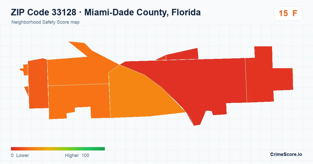 ZIP Code 33128 in Miami-Dade County, Florida neighborhood Safety Score map