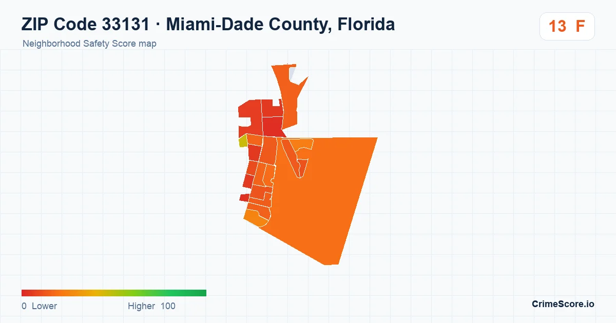 ZIP Code 33131 in Miami-Dade County, Florida neighborhood Safety Score map