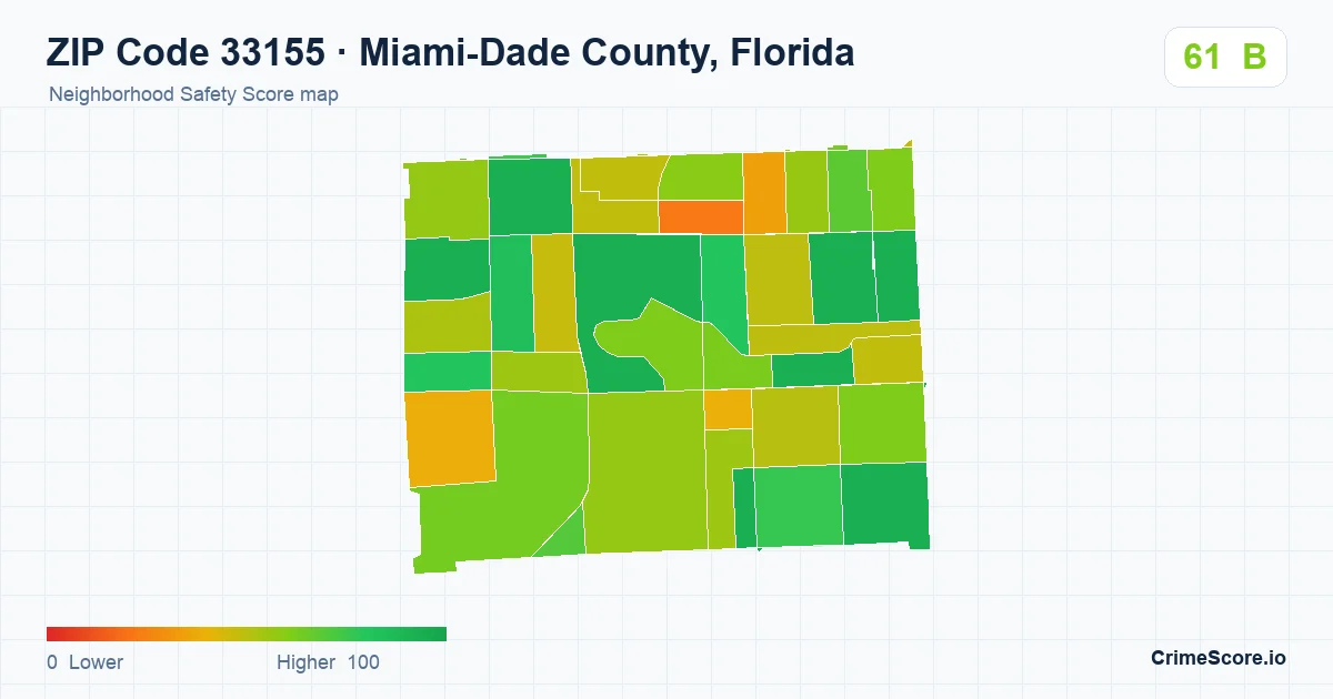 ZIP Code 33155 in Miami-Dade County, Florida neighborhood Safety Score map