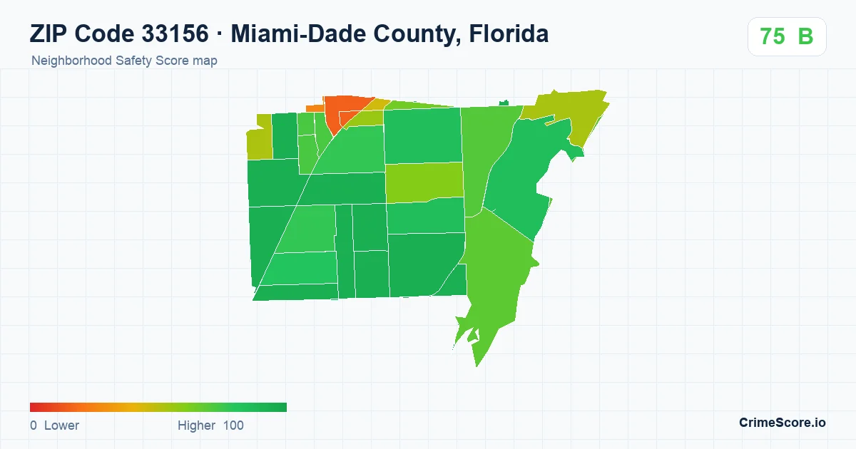 ZIP Code 33156 in Miami-Dade County, Florida neighborhood Safety Score map