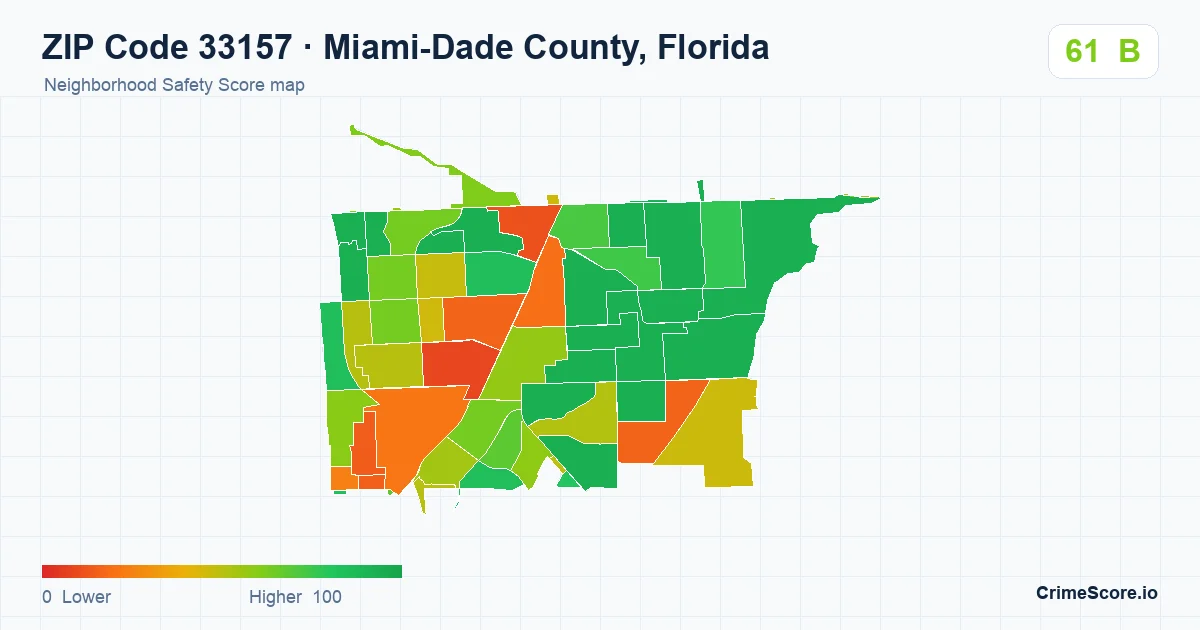 ZIP Code 33157 in Miami-Dade County, Florida neighborhood Safety Score map