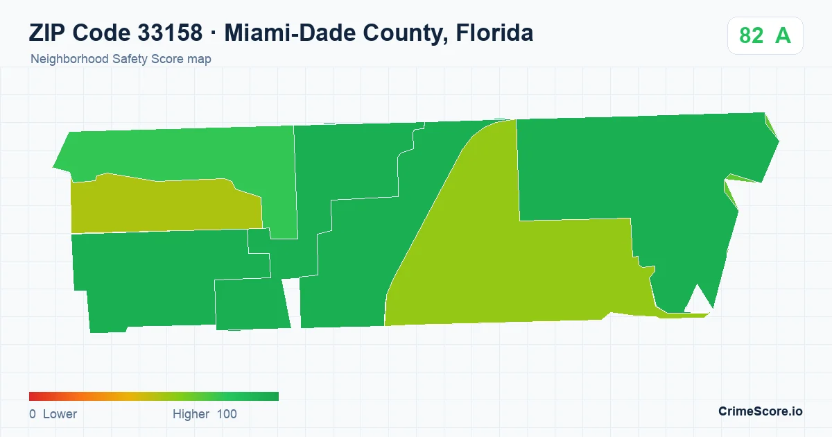 ZIP Code 33158 in Miami-Dade County, Florida neighborhood Safety Score map