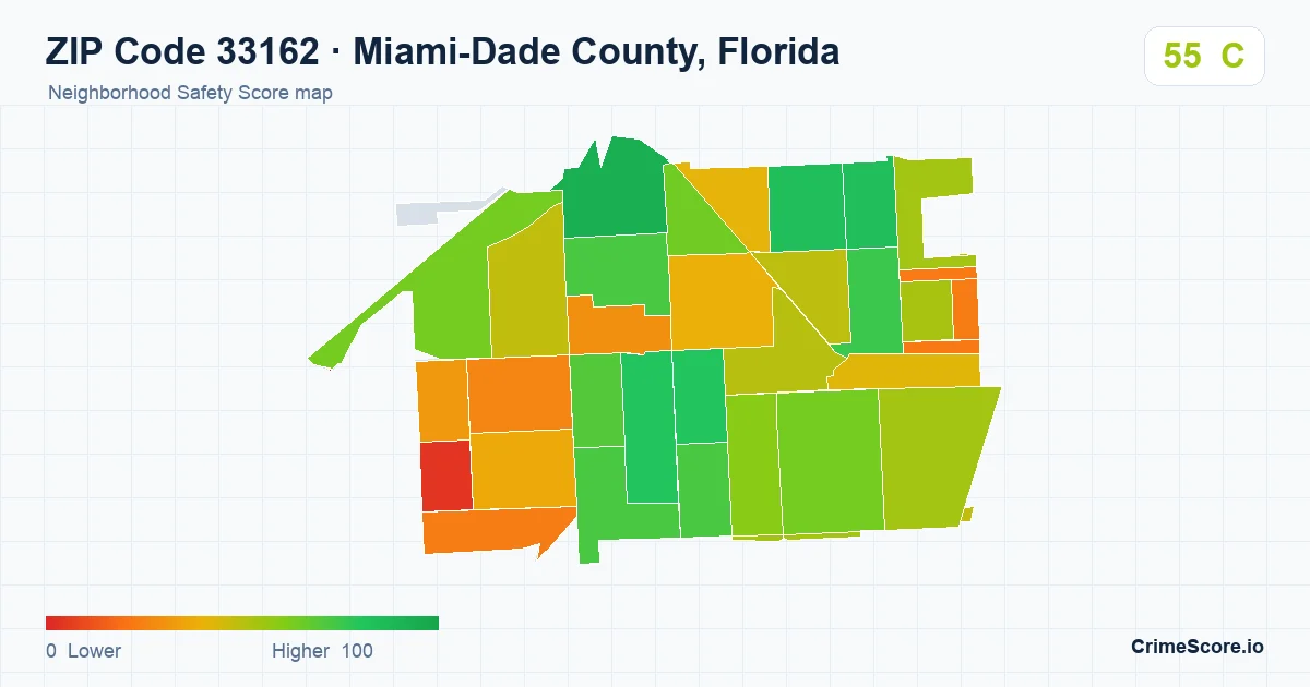 ZIP Code 33162 in Miami-Dade County, Florida neighborhood Safety Score map