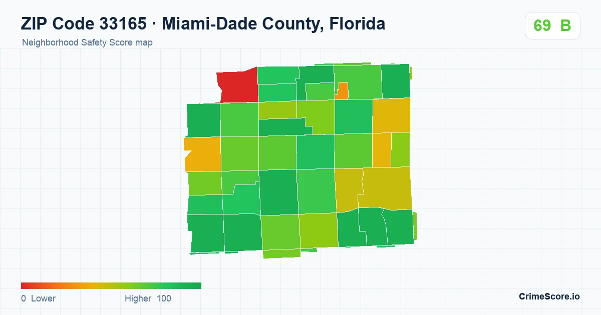 ZIP Code 33165 in Miami-Dade County, Florida neighborhood Safety Score map
