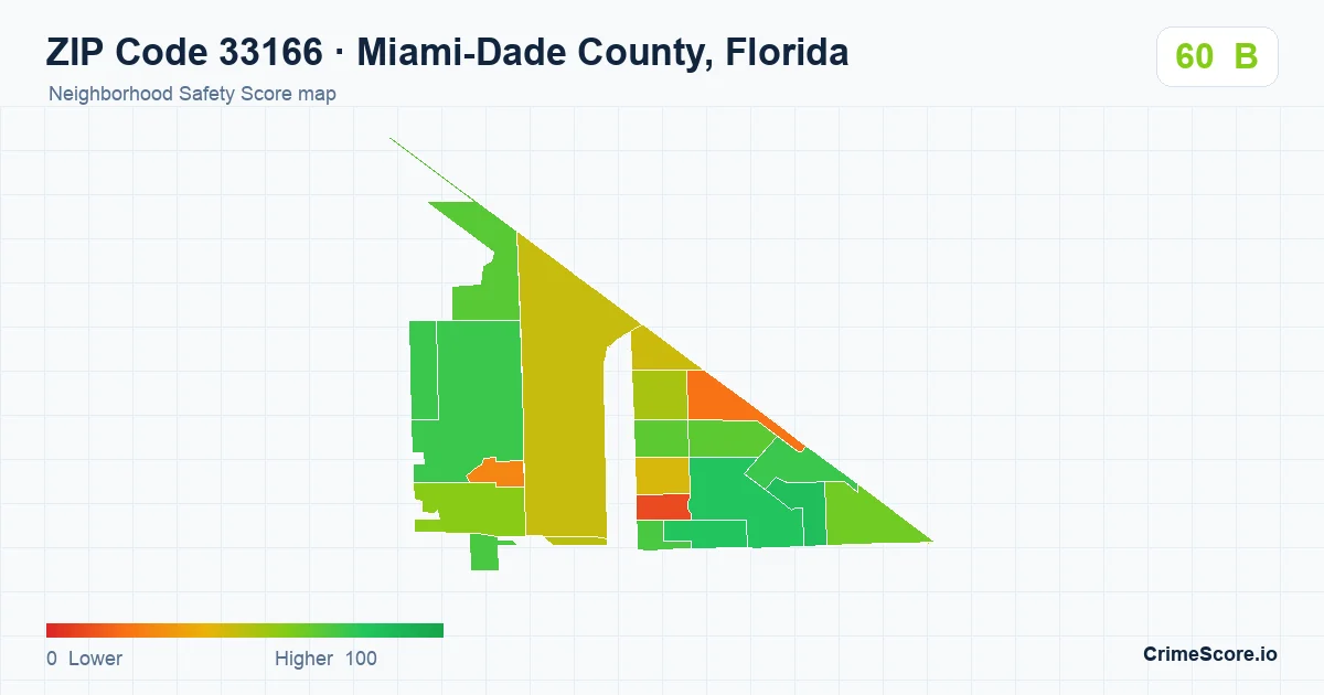 ZIP Code 33166 in Miami-Dade County, Florida neighborhood Safety Score map