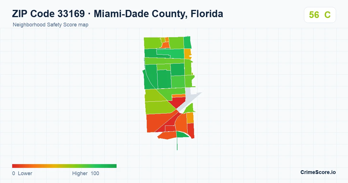 ZIP Code 33169 in Miami-Dade County, Florida neighborhood Safety Score map