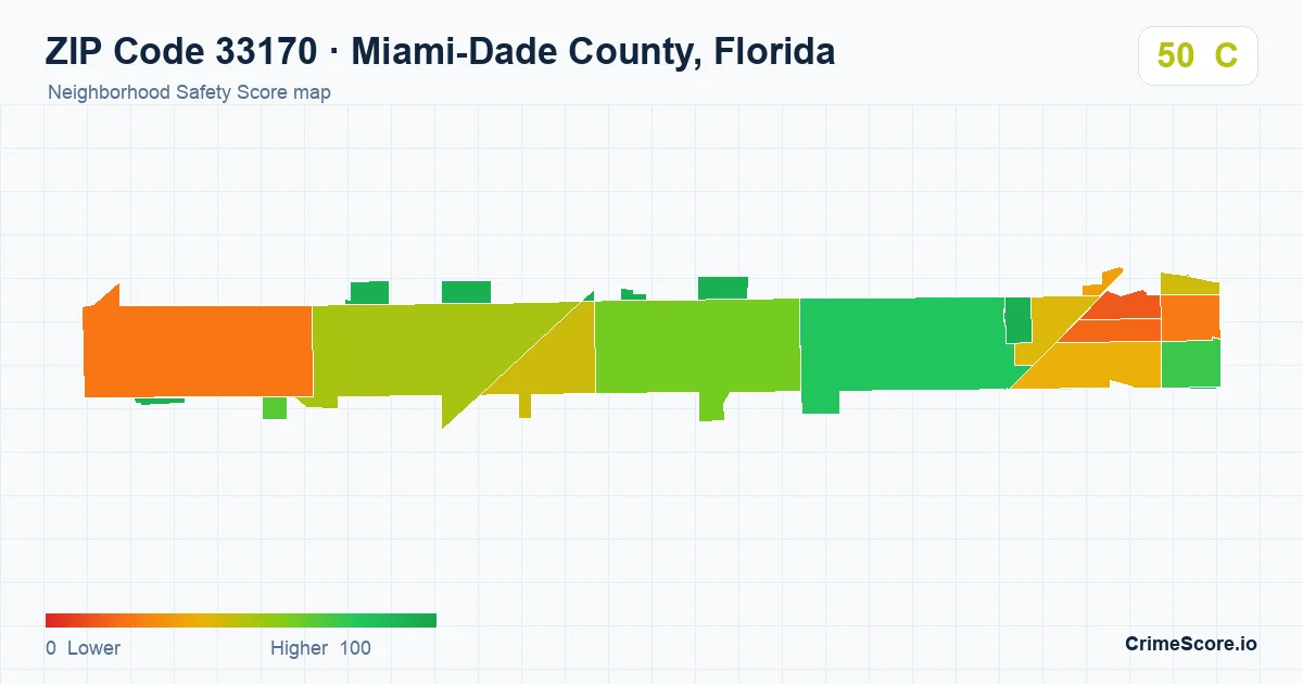 ZIP Code 33170 in Miami-Dade County, Florida neighborhood Safety Score map