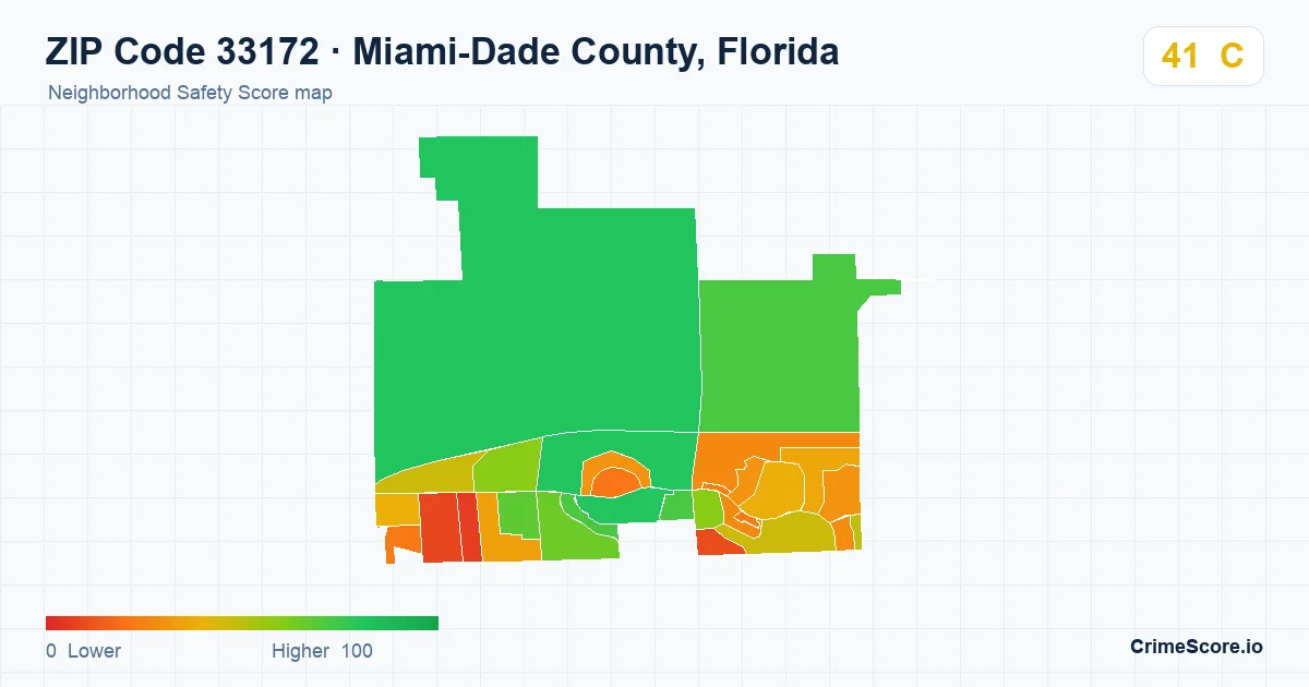 ZIP Code 33172 in Miami-Dade County, Florida neighborhood Safety Score map