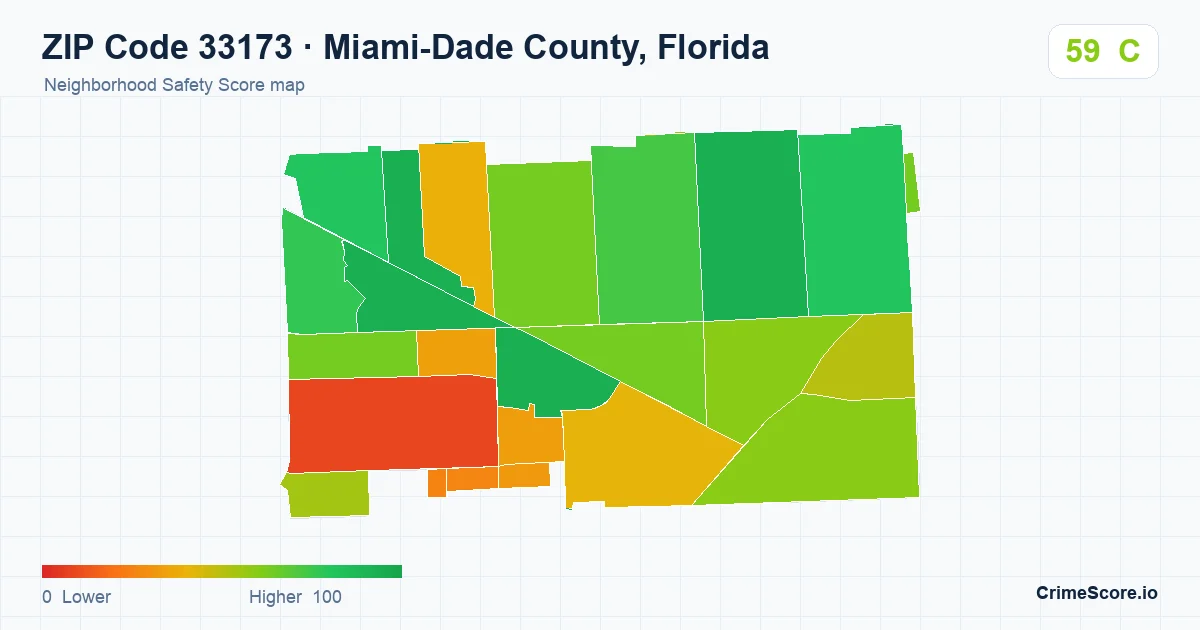 ZIP Code 33173 in Miami-Dade County, Florida neighborhood Safety Score map
