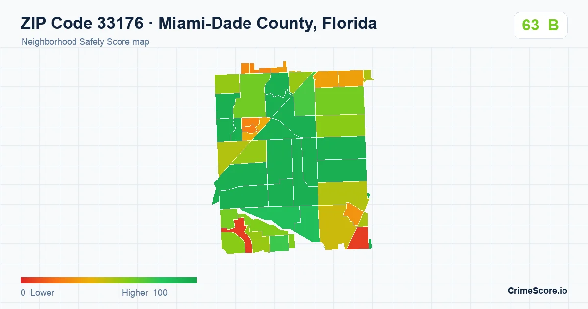 ZIP Code 33176 in Miami-Dade County, Florida neighborhood Safety Score map