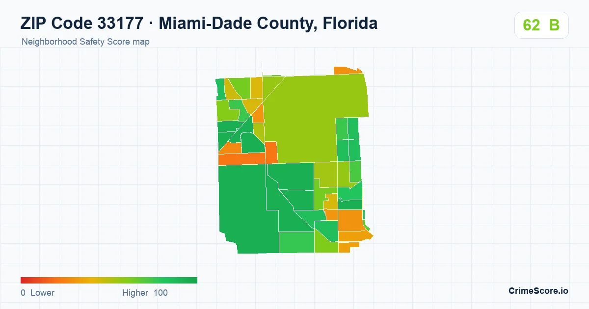 ZIP Code 33177 in Miami-Dade County, Florida neighborhood Safety Score map