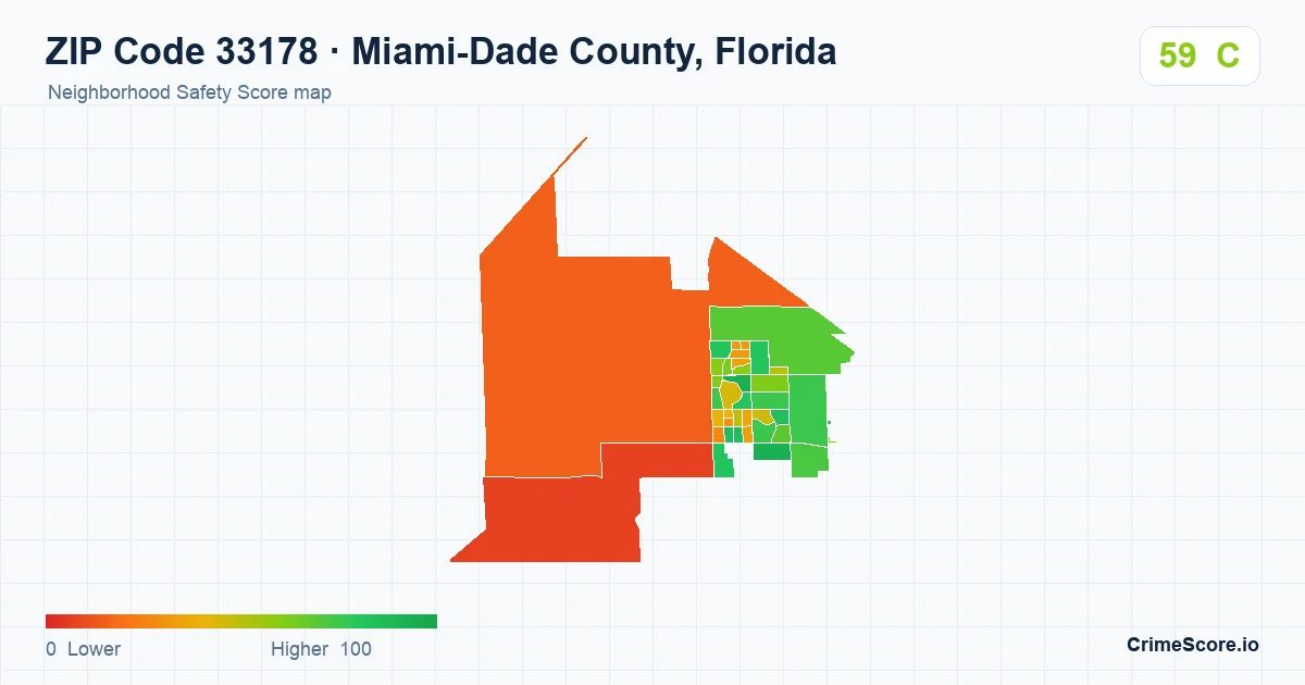 ZIP Code 33178 in Miami-Dade County, Florida neighborhood Safety Score map