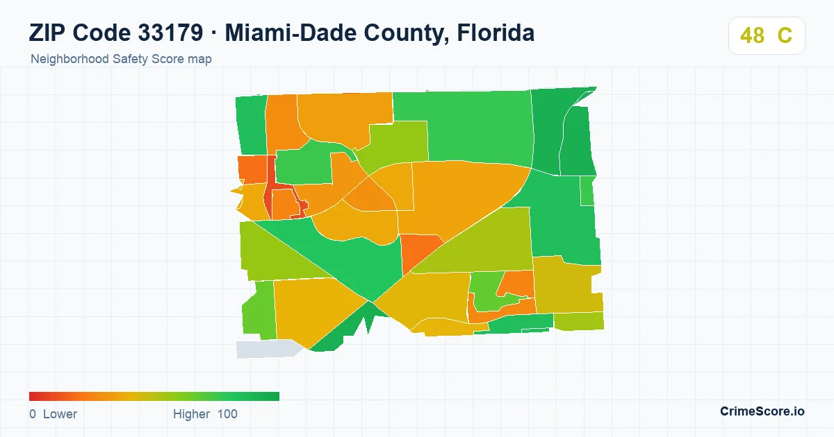 ZIP Code 33179 in Miami-Dade County, Florida neighborhood Safety Score map