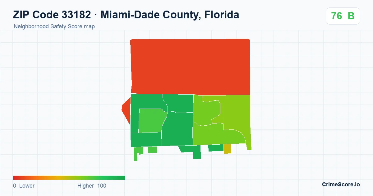 ZIP Code 33182 in Miami-Dade County, Florida neighborhood Safety Score map