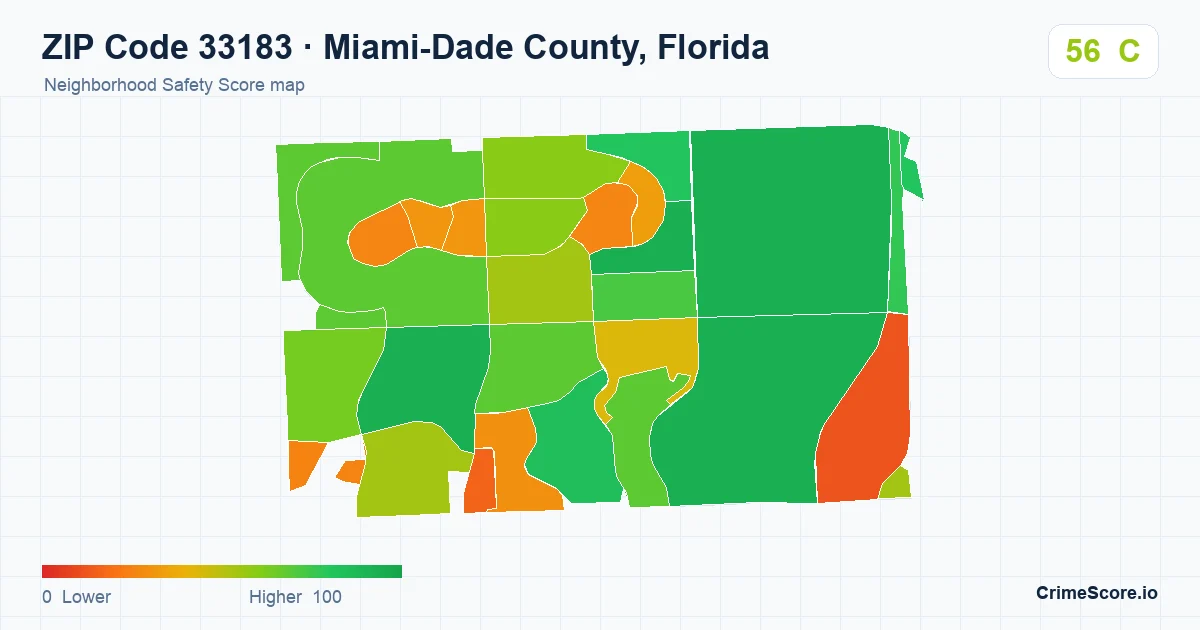 ZIP Code 33183 in Miami-Dade County, Florida neighborhood Safety Score map