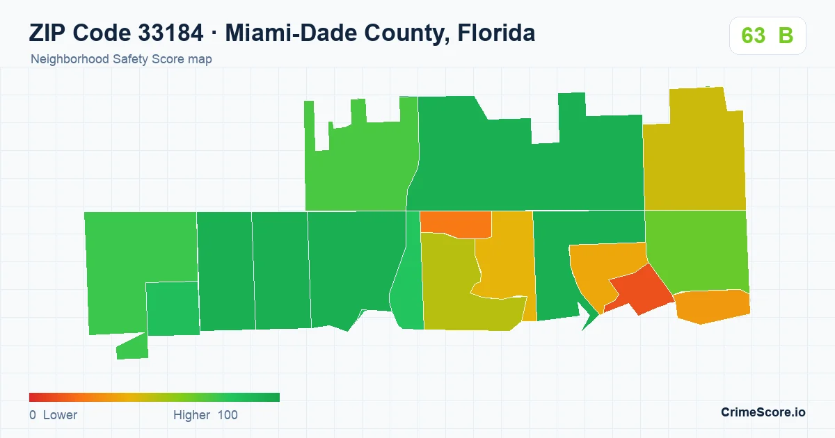 ZIP Code 33184 in Miami-Dade County, Florida neighborhood Safety Score map