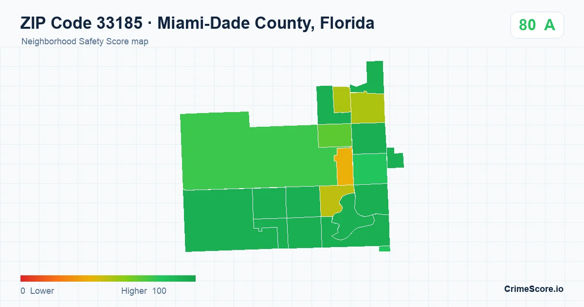 ZIP Code 33185 in Miami-Dade County, Florida neighborhood Safety Score map
