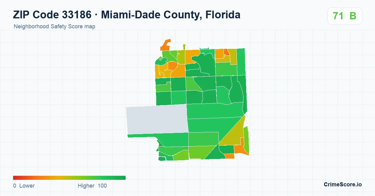 ZIP Code 33186 in Miami-Dade County, Florida neighborhood Safety Score map