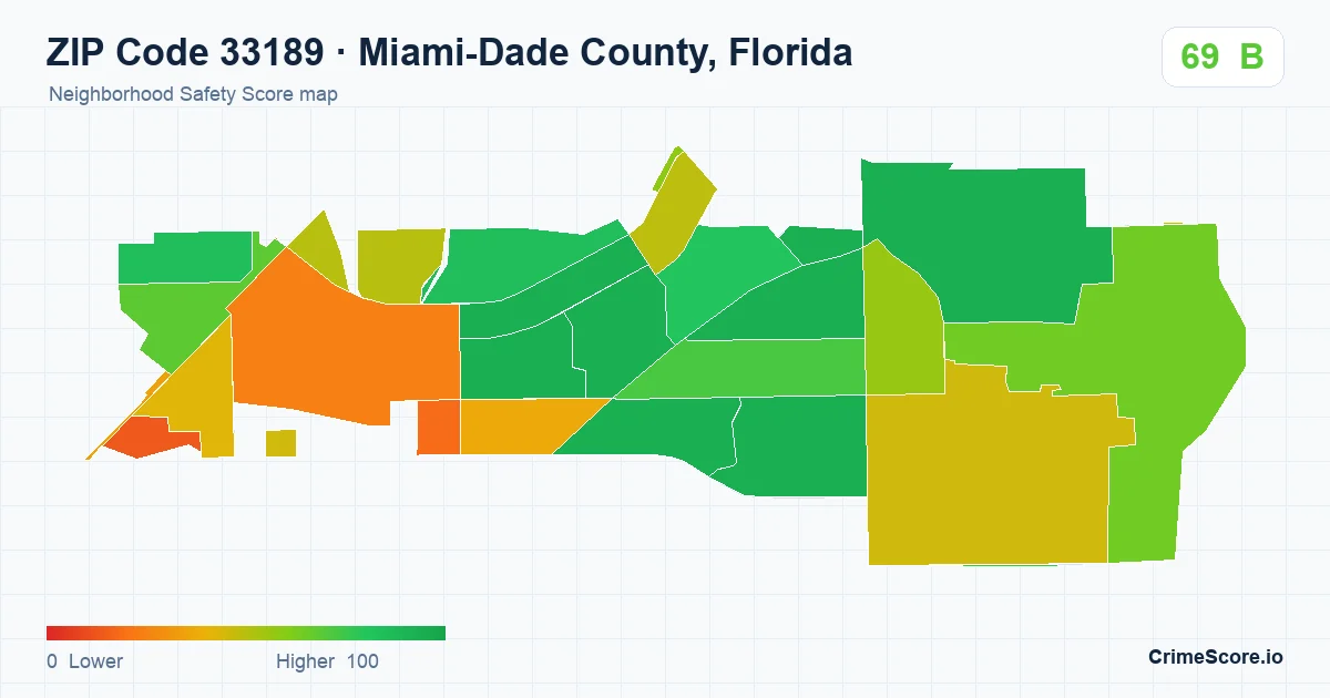 ZIP Code 33189 in Miami-Dade County, Florida neighborhood Safety Score map