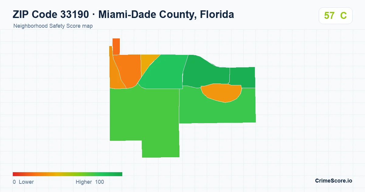 ZIP Code 33190 in Miami-Dade County, Florida neighborhood Safety Score map