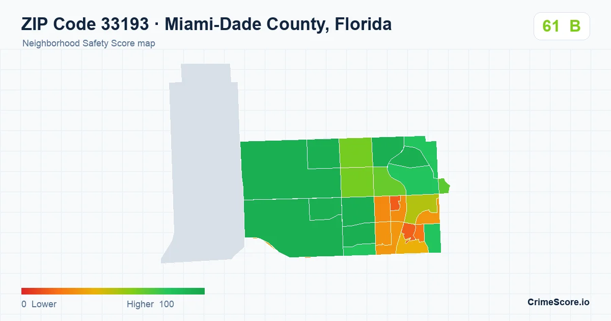 ZIP Code 33193 in Miami-Dade County, Florida neighborhood Safety Score map