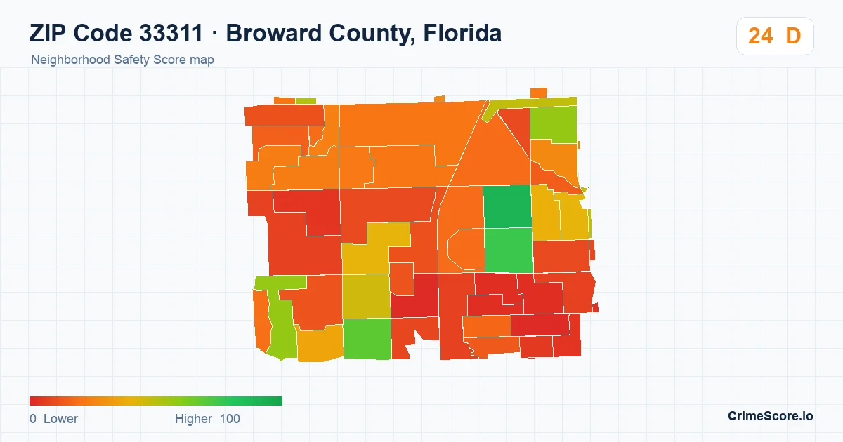 ZIP Code 33311 in Broward County, Florida neighborhood Safety Score map
