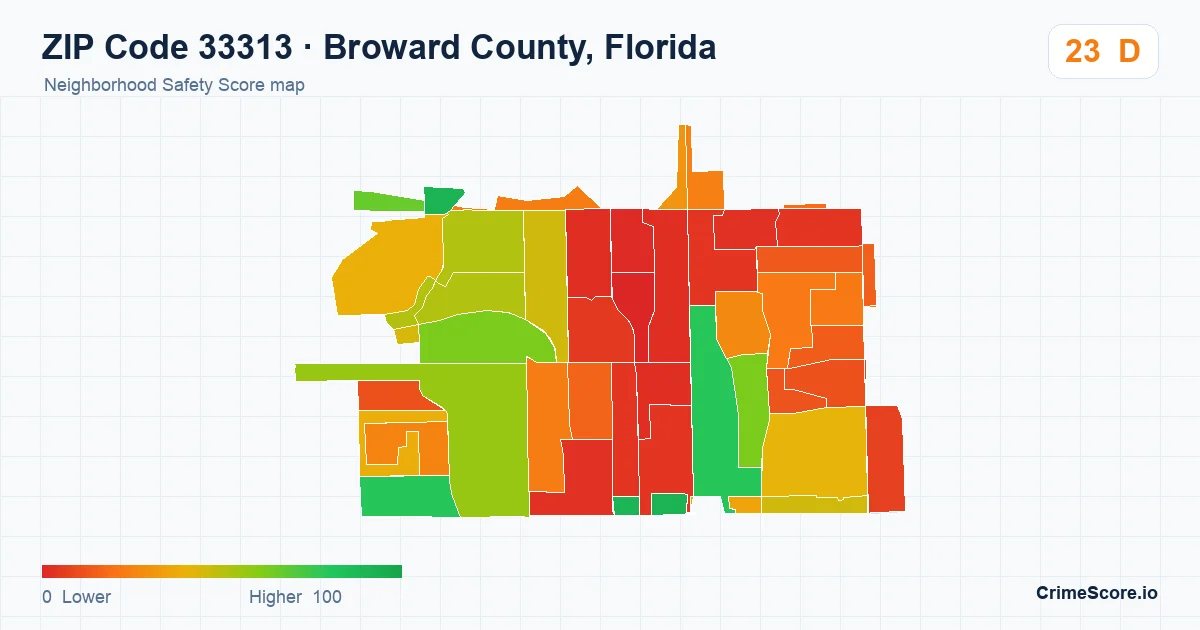 ZIP Code 33313 in Broward County, Florida neighborhood Safety Score map