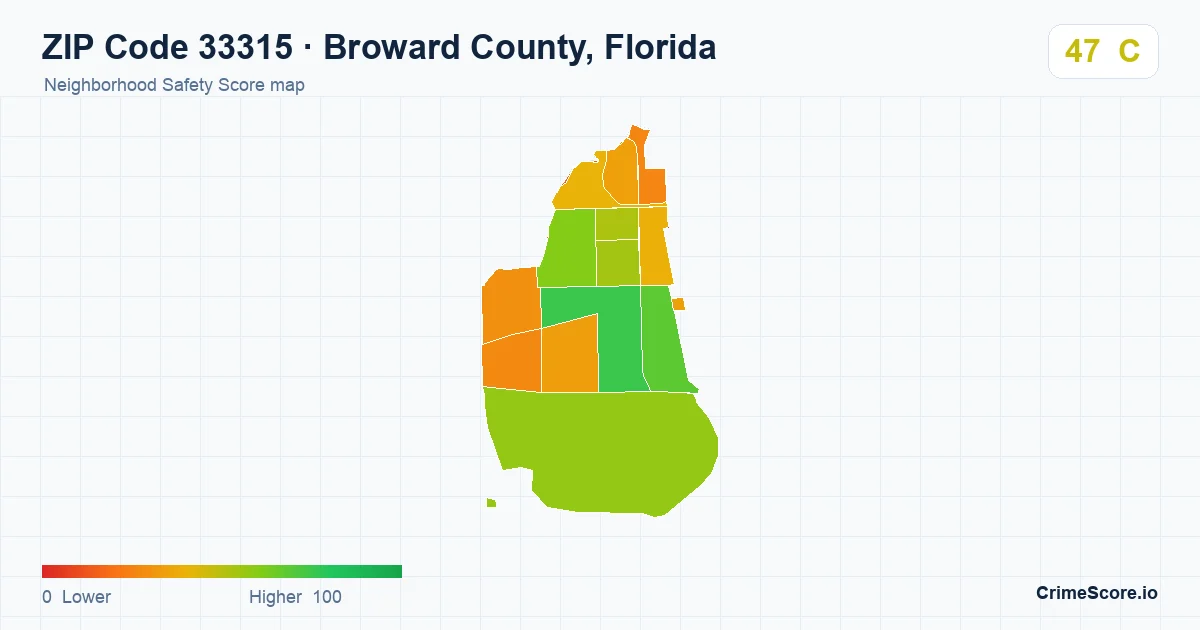 ZIP Code 33315 in Broward County, Florida neighborhood Safety Score map