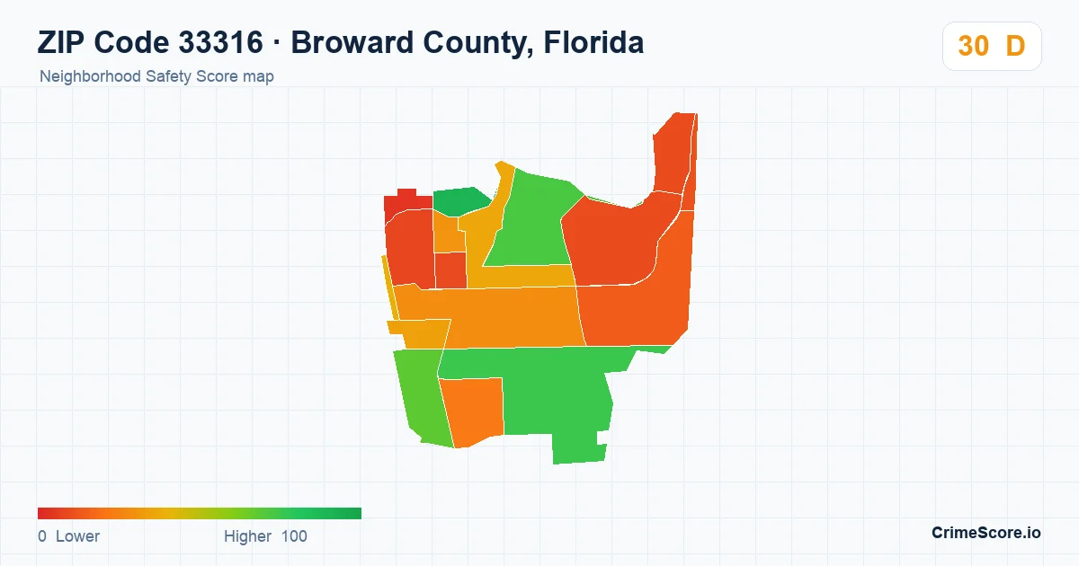 ZIP Code 33316 in Broward County, Florida neighborhood Safety Score map