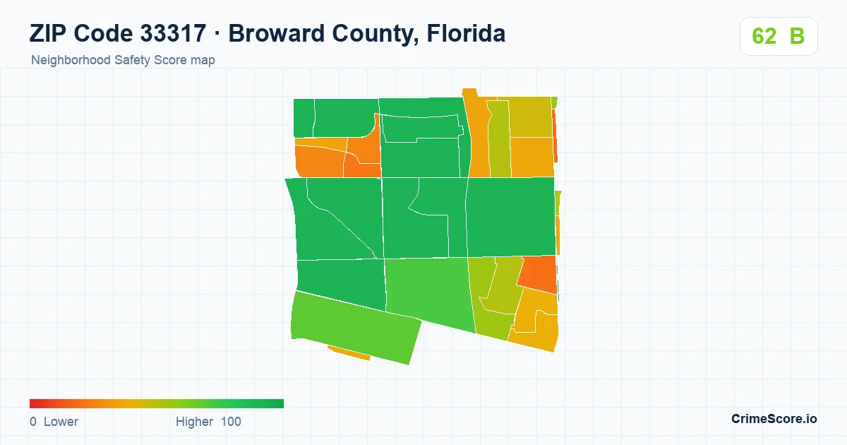 ZIP Code 33317 in Broward County, Florida neighborhood Safety Score map