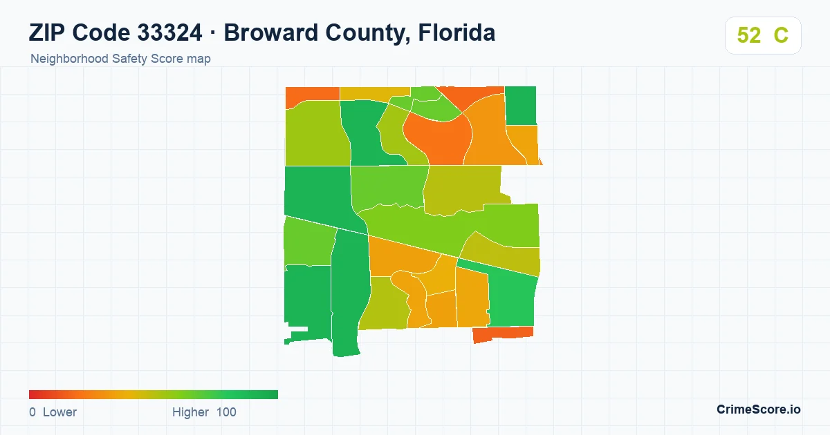 ZIP Code 33324 in Broward County, Florida neighborhood Safety Score map
